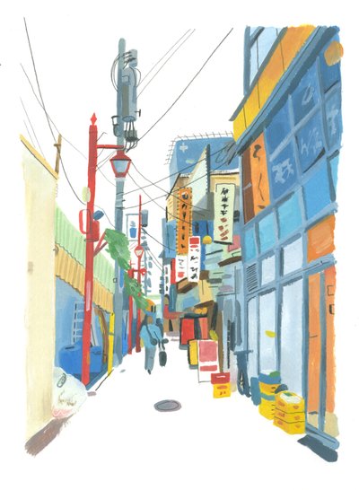 Shinjuku, 2015 (olie på papir) af Grace Helmer