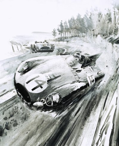 D-type Jaguar ved Le Mans i 1954 af Graham Coton