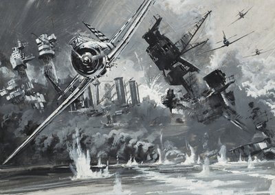 Pearl Harbour, 7. december 1941 (gouache på papir) af Graham Coton