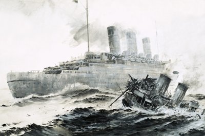 Queen Mary støder ind i sin eskorte, Curacoa, og skibet synker. af Graham Coton