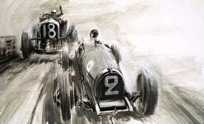 Tim Birkin kører på Brooklands af Graham Coton