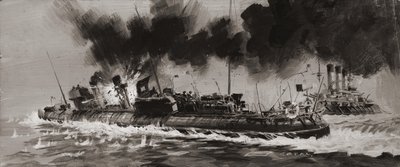 Uidentificeret flådeindsats under 1. verdenskrig (gouache på papir) af Graham Coton