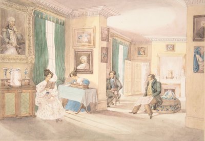 Et interiør i Hatton, Warwickshire, 1820-30. af Granddaughters of Dr. Samuel Parr.