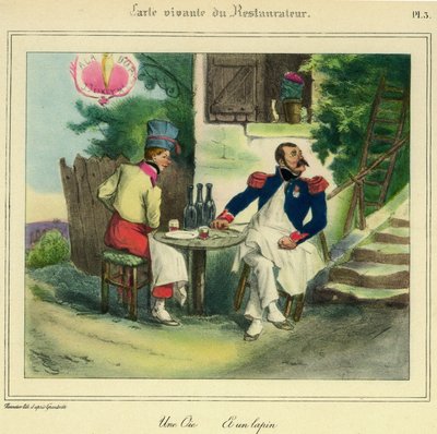 Det levende kort over restauratøren "En gås og en kanin" (litografi) af Grandville