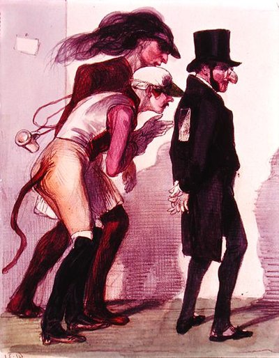 Scene fra karnevalet i Paris, ca. 1840 (farve litho) af Grandville