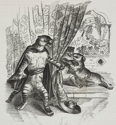 Tiger rykker frem med dolk, karikatur af Jean-Jacques Grandville (1803-1847), litografi af Gaetano Riccio fra Poliorama Pittoresco, n 39, 7. maj af Grandville