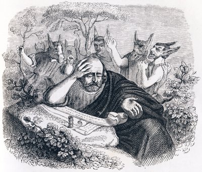 Demokratisk (460-370 f.Kr.). og abderitanerne. (Brev fra Hippokrates) - Fabler af La Fontaine af Grandville