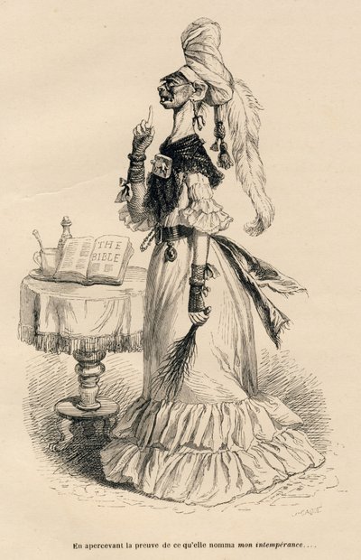 At se beviser for, hvad hun kaldte min uopholdenhed. Miniaturer illustreret af JJ Granville. Gravering signeret Caque i delen med titlen "Court pains of an English cat" skrevet af Honore de Balzac i "Scener fra det private og offentlige liv i af Grandville