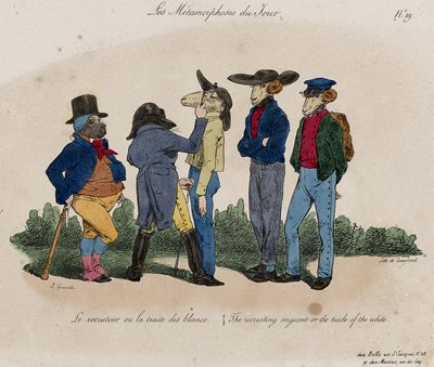 Les Metamorphoses du Jour, nr. 19 (håndfarvet litho) af Grandville