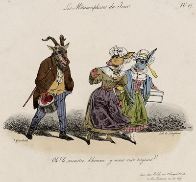 Les Metamorphoses du Jour, nr. 27 (håndfarvet litho) af Grandville
