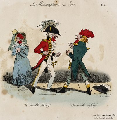Les Metamorphoses du Jour, nr. 8 (håndfarvet litho) af Grandville