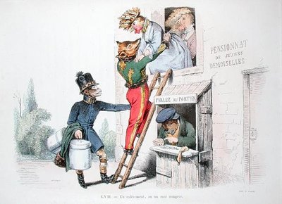 Bortførelsen eller den snedige Ruse, karikatur fra 