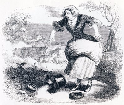 Mælkepigen og mælkekrukken (La laitiere et le pot au lait) - Fabler af La Fontaine af Grandville