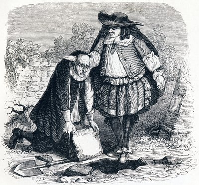 Den nærige, der har mistet sin skat - Fabler af La Fontaine af Grandville