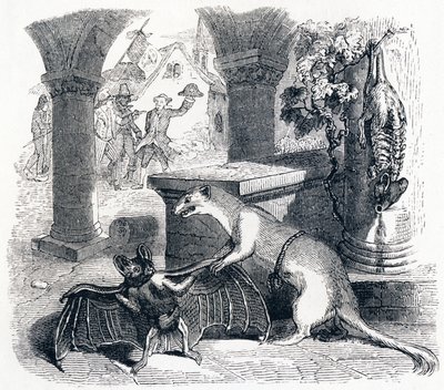 Flagermusen og de to væsler - Fabler af La Fontaine af Grandville