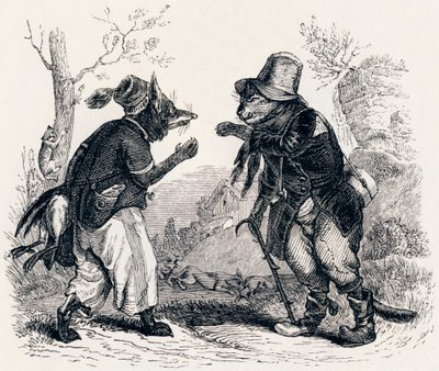 Katten og ræven (Le chat et le renard) - Fabler af La Fontaine af Grandville