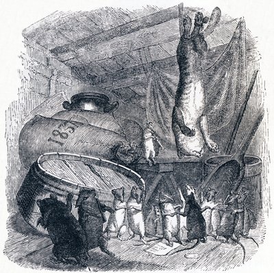 Katten og den gamle rotte (Le chat et un vieux rat) - Fabler af La Fontaine af Grandville