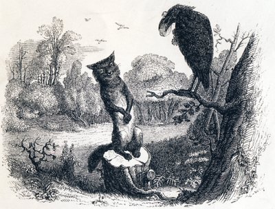 Kragen og ræven) Kragen og ræven - Fabler af La Fontaine af Grandville