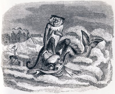 Æslet og delfinen (Le singe et le dauphin) - Fabler af La Fontaine af Grandville