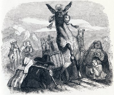 Æslet bærer relikvier - Fabler af La Fontaine af Grandville