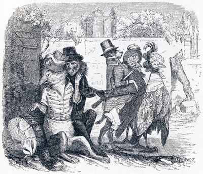 Ræven og druerne (Le renard et les rosiner) - Fabler af La Fontaine af Grandville