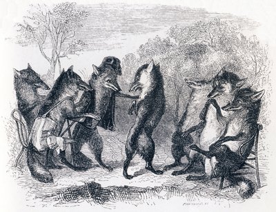 Ræven med den afskårne hale (Le renard ayant la queue coupee) - Fabler af La Fontaine af Grandville