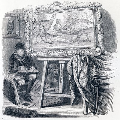 Jay pryder med påfuglefjer (Le geai pare des plumes du paon) - Fabler af La Fontaine af Grandville
