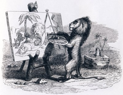 Løven dræbt af manden - Fabler af La Fontaine af Grandville