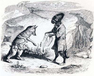 Den syge løve og ræven (Le lion malade et le renard) - Fabler af La Fontaine af Grandville