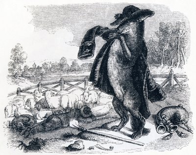 Ulven, der bliver hyrde (Le loup devenu berger) - Fabler af La Fontaine af Grandville