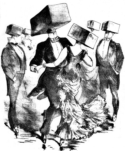 Unsignierte Illustration für die Partitur eines Werkes von Emile Fischer mit dem Titel „Polka des hamteaux“, Ende des 19. - Anfang des 20. Jahrhunderts - diese anonyme Komposition erinnert sowohl an die Erfindungen des Vorläufers Grandville als auch an die von Grandville (1803-47)