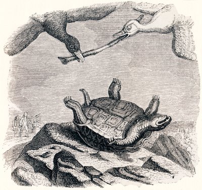 skildpadden og de to ænder - Fabler af La Fontaine af Grandville