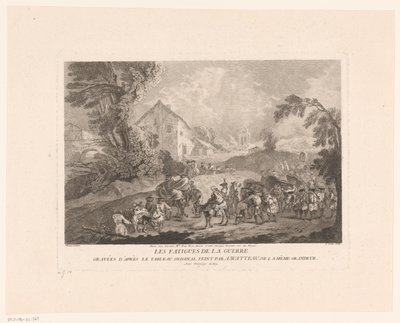 Landskab med en gruppe soldater, der marcherer med Les Fatigues de la Guerre (titel på objekt) Tryk efter Antoine Watteau (serietitel) L