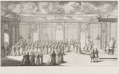 Audienssalen under modtagelsen af bruden på slottet i Dresden den 2. september 1719 af Gerard Jean Baptiste Scotin