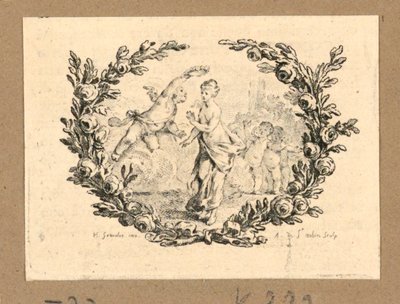 En Putto, der kroner en pige af Gravelot