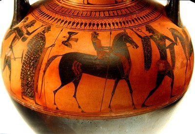 Amfora skildrer historien om Theseus og Minotaurus, ca. 540 f.Kr. (ler) (se også 288292 og 288294) af Greek