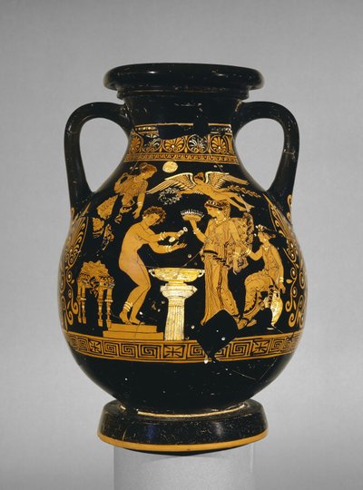 Apulisk rødfigur dekoreret med en scene af en brud på hendes toilet, Suckling Group, fundet ved Basilicata, ca. 375-350 f.Kr. (keramik) af Greek