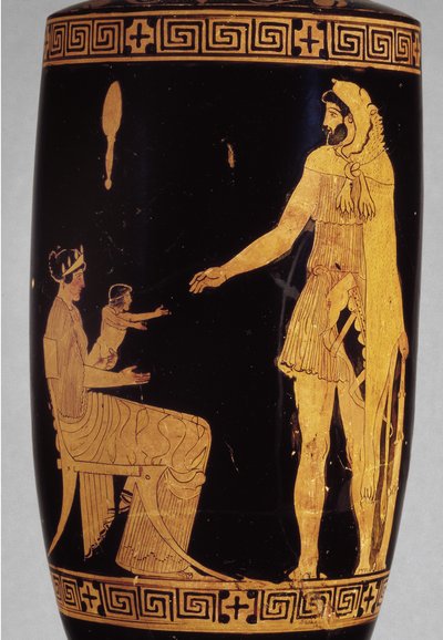 Lekythos med rødfigur fra attisk tid, der forestiller Herakles, keramisk detalje af 100581 af Greek