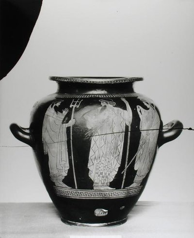 Attisk stamnos med røde figurer, der forestiller Poseidon, Zeus og Hera, 525-400 f.Kr. (keramik) af Greek
