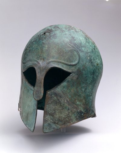 Arkaisk bronzehjelm af korintisk type, ca. 600-575 f.Kr. (bronze) af Greek
