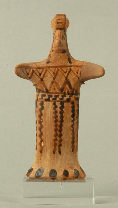 Figur af en stående kvindelig, boeotisk værksted, arkaisk periode (malet ler) af Greek