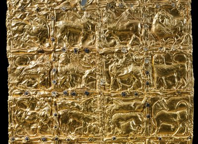 Folie med prægede dekorationer fra Delphi (guld) (detalje af 593279) af Greek
