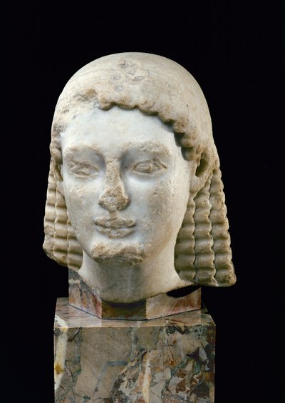 Hoved af en kouros, fra Athen, ca. 510 f.Kr. (marmor) af Greek