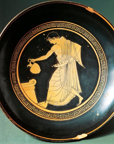 Kylix af Douris skildrer ungdom nær et alter, 6. århundrede f.Kr. (keramik) af Greek