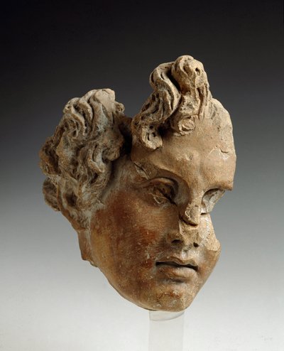 Magna Graecia (Store Grækenland): Hovedfragment; fra Monte Antenna (Roma); 5.-4. århundrede f.Kr.; Rom, Museum of Villa Giulia - Art of Great Greece: Hovedfragment fra Monte Antenna (Lazio) 5.-4. århundrede f.Kr. Museum of Villa Giulia Rom af Greek
