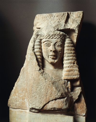 Metopfragment med kvindefigur, fra Mykene, Grækenland, 7. århundrede f.Kr. (kalksten) af Greek