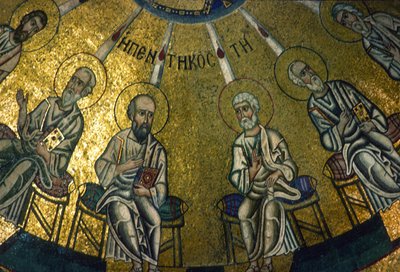 Apostle, detalje fra pinsemosaikken, indre af Katholikon (mosaik) af Greek School