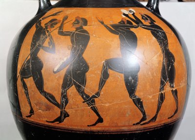Attic sort-figur amfora forestillende atleter (keramik) af Greek School