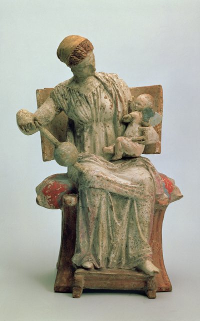 Figur af Afrodite, der leger med Eros, fra Tanagra, slutningen af det 4. århundrede f.Kr. (terracotta) af Greek School