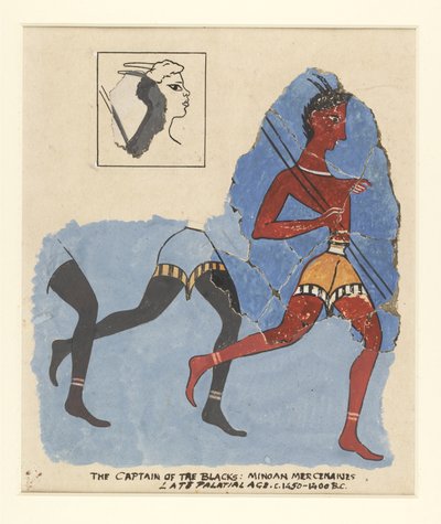 Fragmenter af en fresco fra Knossos, med moderne restaureringer; soldater på flugt, ca.1450-1400 f.Kr af Greek School